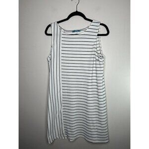Pin + Larkin Women’s White And Black Stripe Sleeveless Shift Dress Size Large